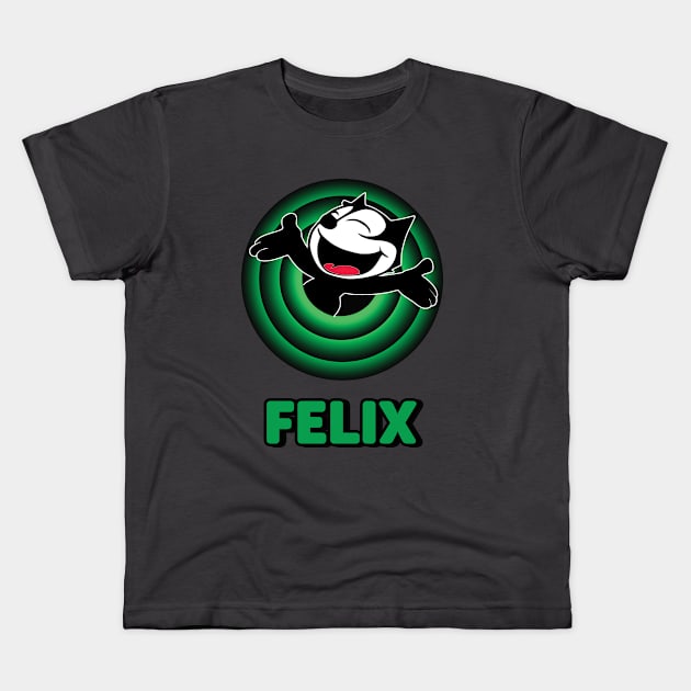 Felix the Cat Cartoon Cat Arms Outstretched Green Vintage Retro Kids T-Shirt by VogueTime